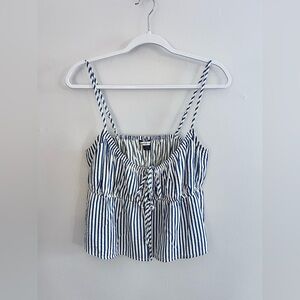 AMERICAN EAGLE Blue And White Striped Cropped Open Front Top
